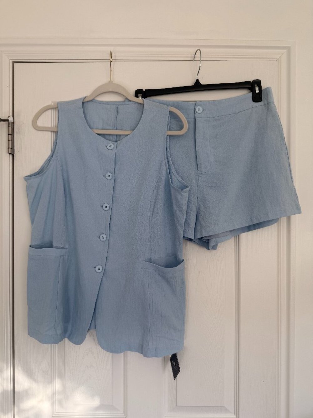 NWT Light Blue Cotton Button Vest Top & High Rise Shorts Matching Set XL